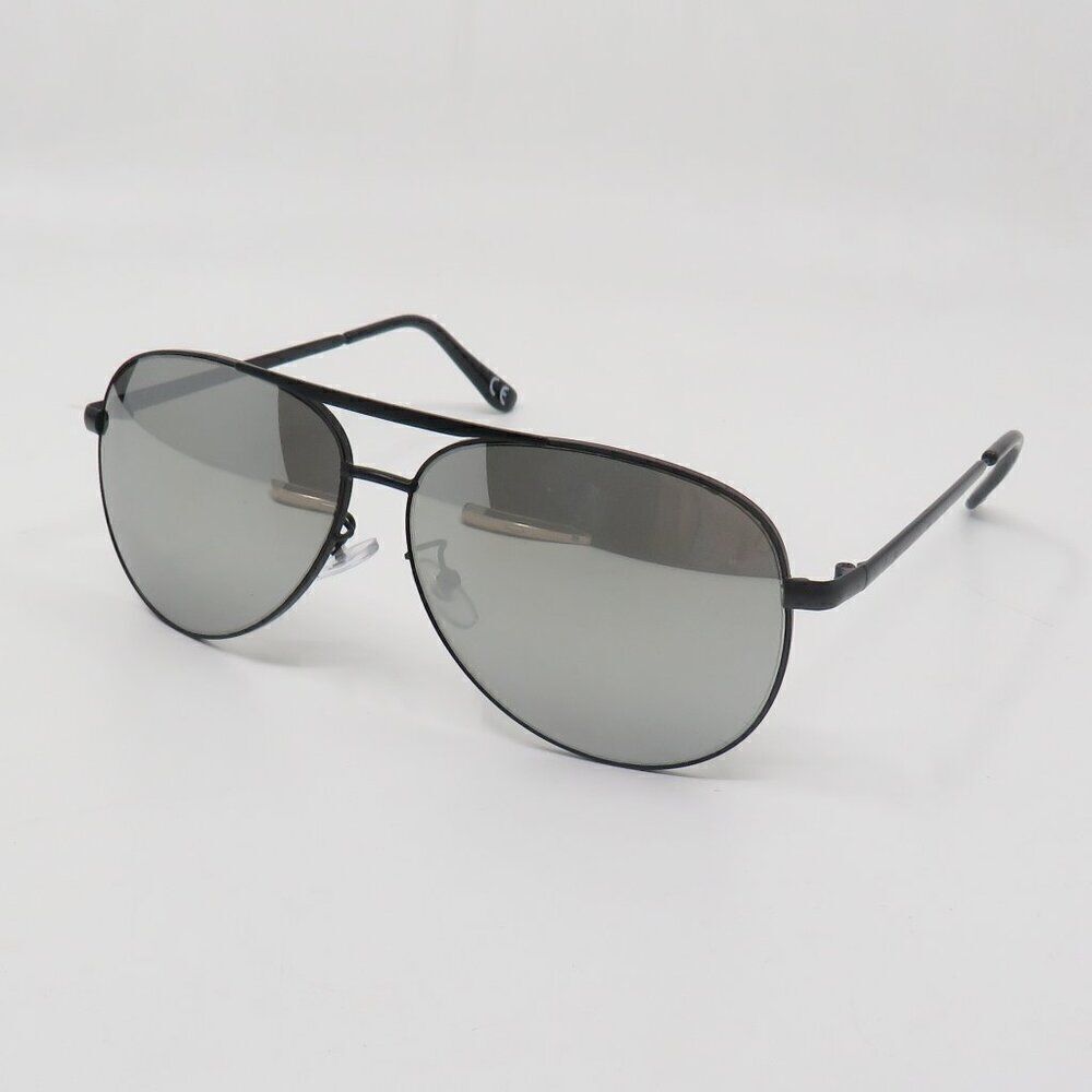 Foster Grant Black/Silver Mirror Men's Metal Aviator Sunglasses